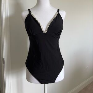 Women’s Swimsuit | Black Swimsuit with Low Back and Crochet Detail